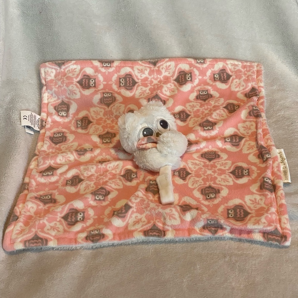 Blankets & Beyond Baby Owl Pink Grey Lovey Security Blanket Plush 14” soft
